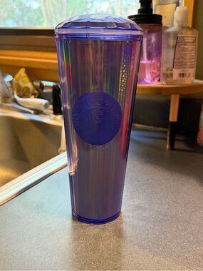 Starbucks Iridescent Blue-Purple Tumbler with Embossed Logo